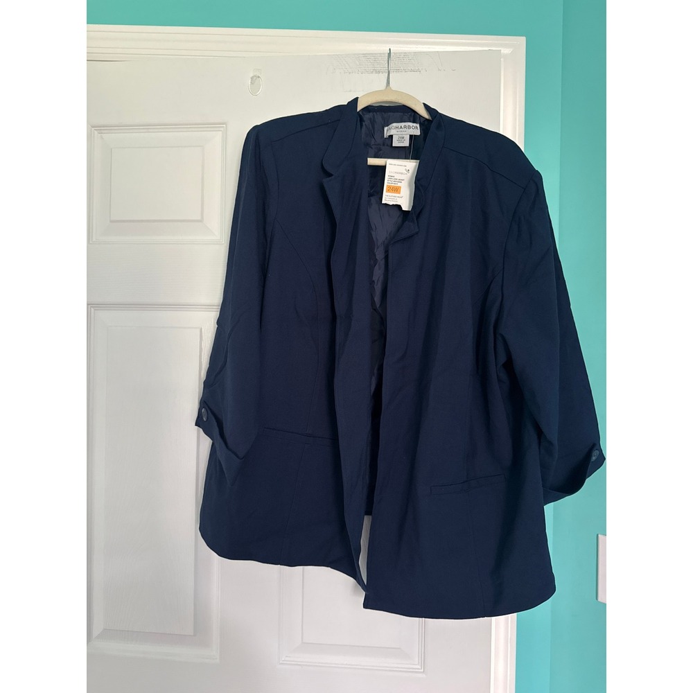 Sag Harbor Woman Navy Linen Look Jacket Blazer 24W 2007C22SG NWT